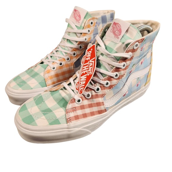 Vans Shoes - Vans Sk8-Hi Shoes Mens Size 6.5 Multi Gingham Patchwork Plaid Cherry High Top